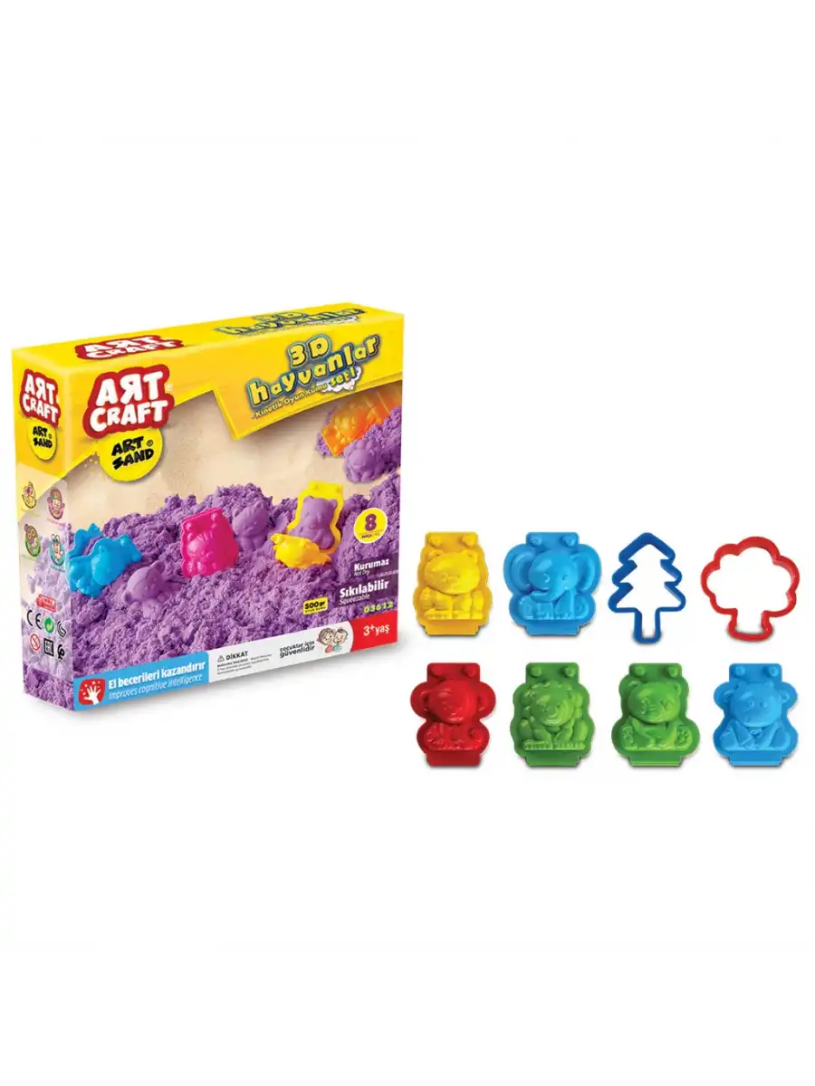 Art Sand 3D Hayvanlar Seti 500 Gr. - Oyun Kumu Seti - Kinetik Kum Seti - Natural Kum - Doğal Kum