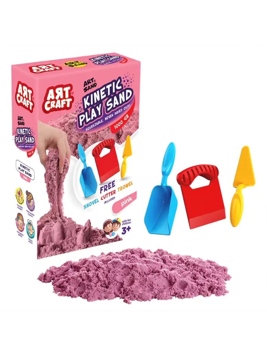 Art Sand Aksesuarlı Pembe Oyun Kumu 1000 Gr. - Kinetik Kum Seti - Natural Kum - Doğal Kum
