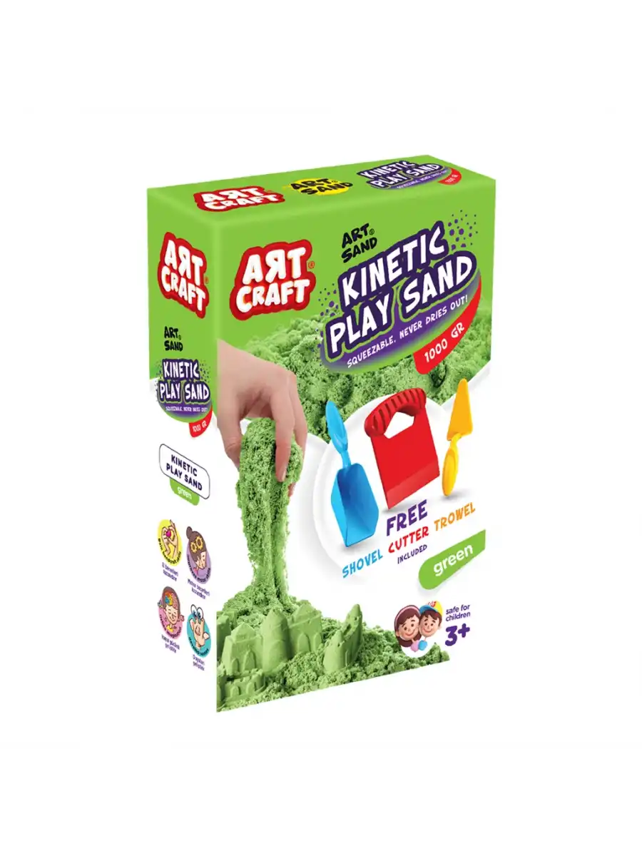 Art Sand Aksesuarlı Yeşil Oyun Kumu 1000 Gr. - Kinetik Kum Seti - Natural Kum - Doğal Kum
