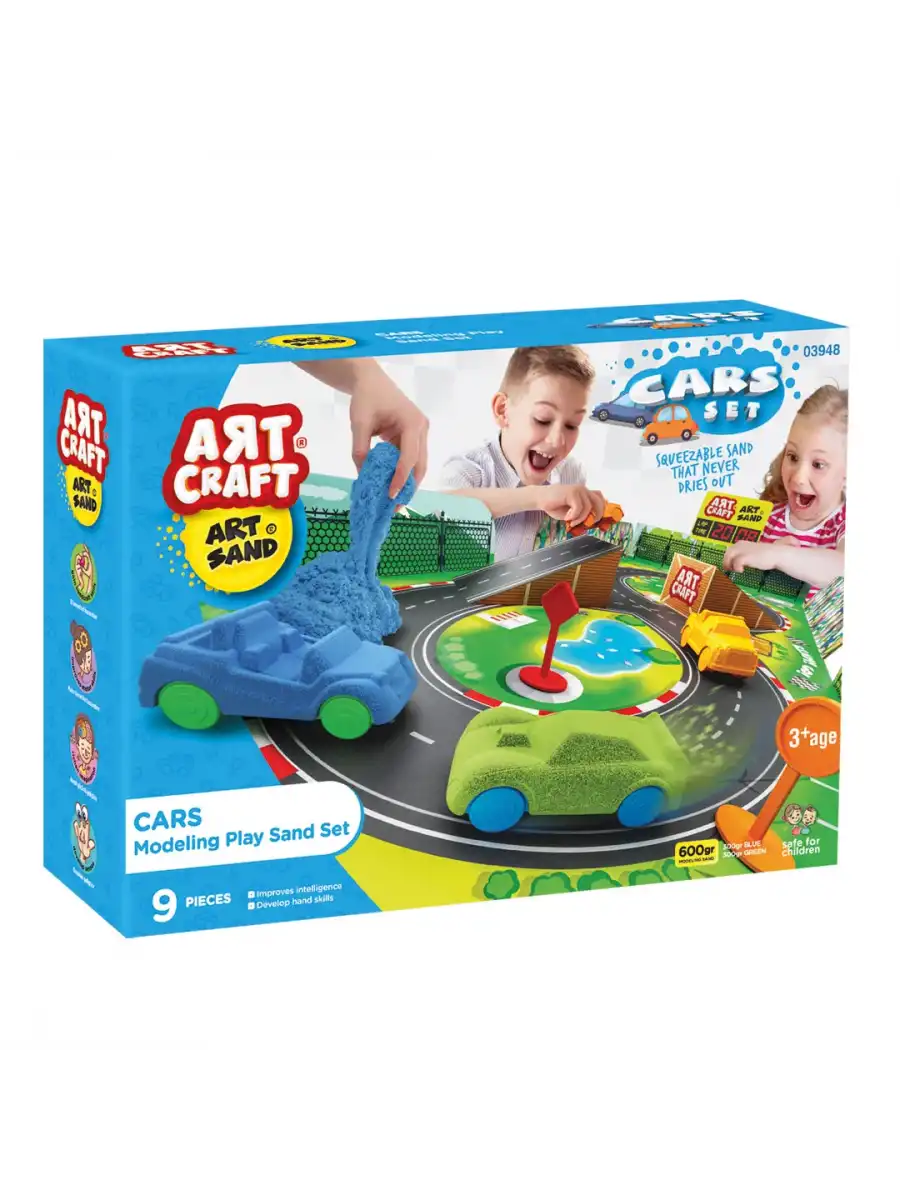 Art Sand Arabalar Kum Seti 600 Gr. - Oyun Kumu Seti - Kinetik Kum Seti - Natural Kum - Doğal Kum