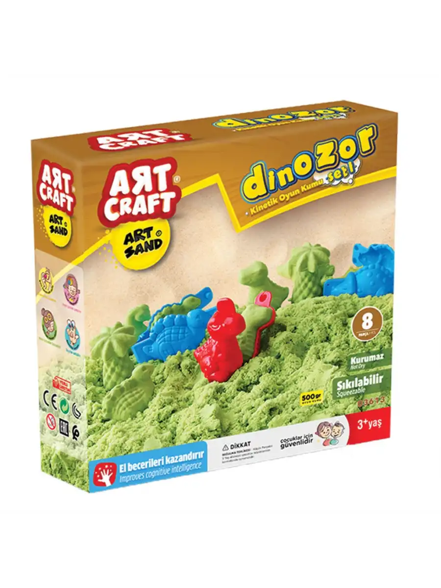 Art Sand Dinozor Seti 500 Gr. - Oyun Kumu Seti - Kinetik Kum Seti - Natural Kum - Doğal Kum