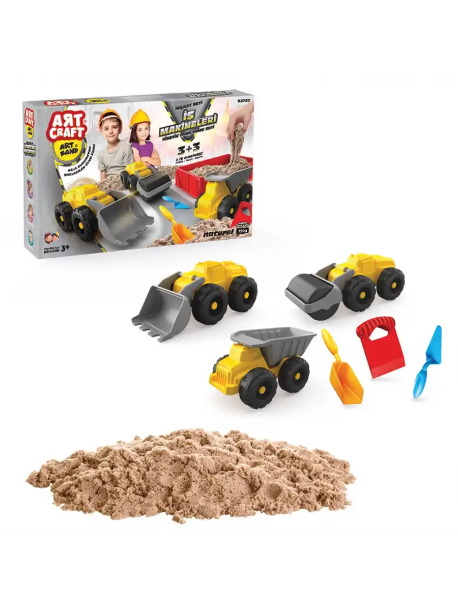 Art Sand İş Makineleri Kum Seti 750 Gr. - Oyun Kumu Seti - Kinetik Kum Seti - Natural Kum - Doğal Kum