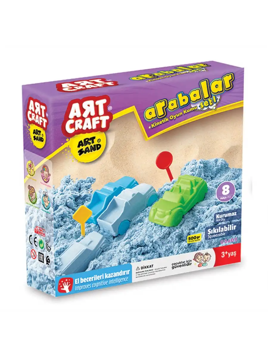 Art Sand Arabalar Seti 500 Gr. - Oyun Kumu Seti - Kinetik Kum Seti - Natural Kum - Doğal Kum