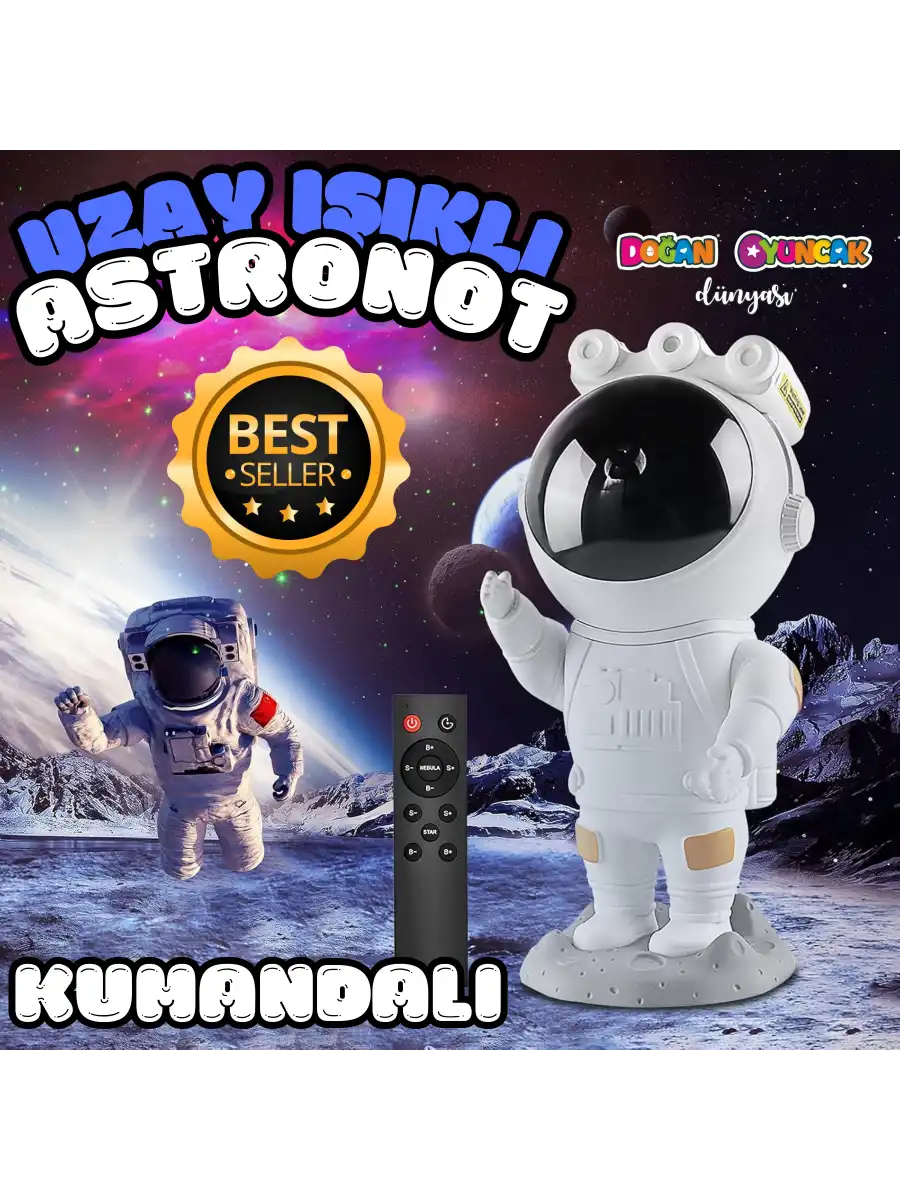 Astronot Galaksi Projektör Kumandalı Gece Lambası Yıldız Ve Samanyolu Projeksiyon Işığı - Astronot Oyuncağı - Astonot Lambası