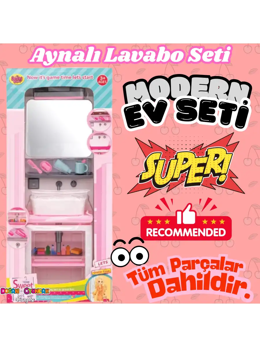 Aynalı Lavabo Banyo Seti - Modern Banyo Seti - Minyatür Ev Oyuncak Seti - Banyo Oyuncak Seti - Aynalı Lavabo Oyuncak