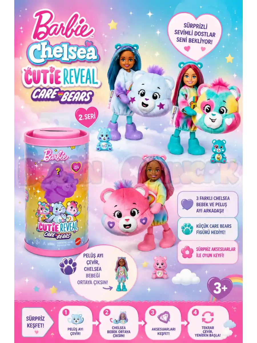 Barbie Chelsea Cutie Reveal Care Bear 2. Seri Peluş Ayı Kıyafet JGH75 - Barbie Chelsea Bebek