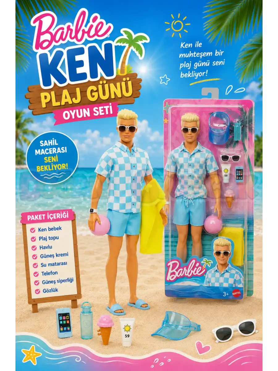Barbie Ken Plaj Günü Oyun Seti HPL74 - Barbie Ken Bebek Ken Bebek Plaj Seti