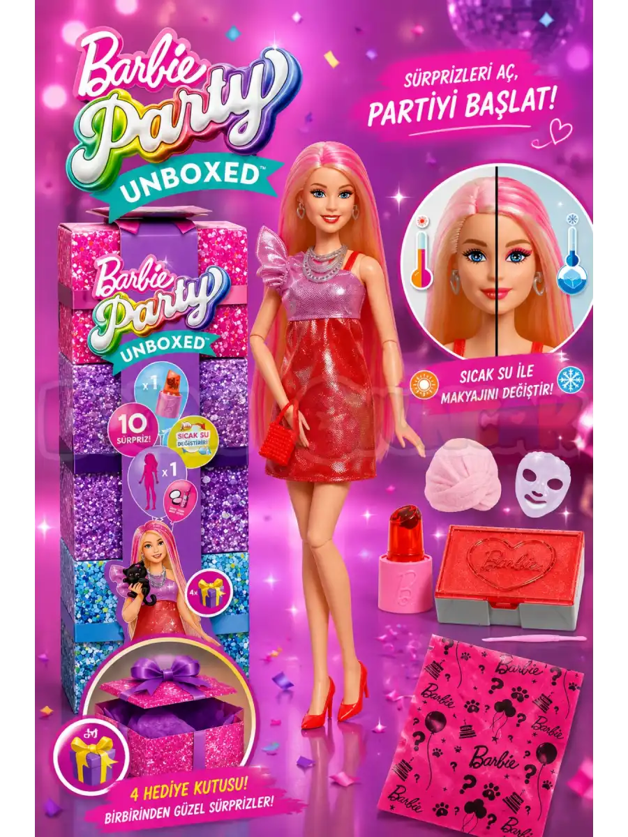 Barbie Party Unboxed Glam Barbie Party Serisi - Kırmızı Elbiseli JFY68 - Barbie Bebek