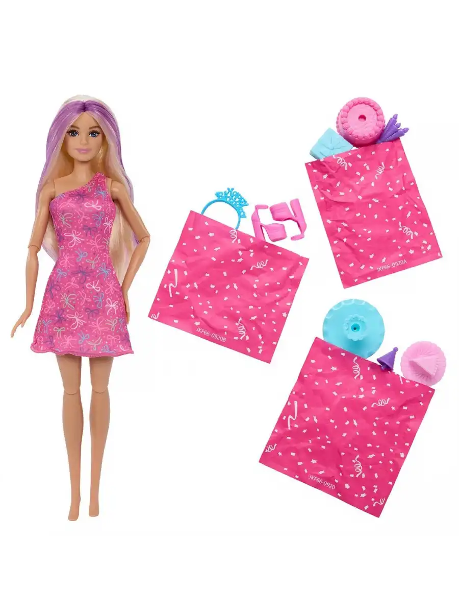 Barbie Party Unboxed Parti Sürprizi Doğumgünü Süprizi JKF66 - Barbie Oyuncak Barbie Bebek