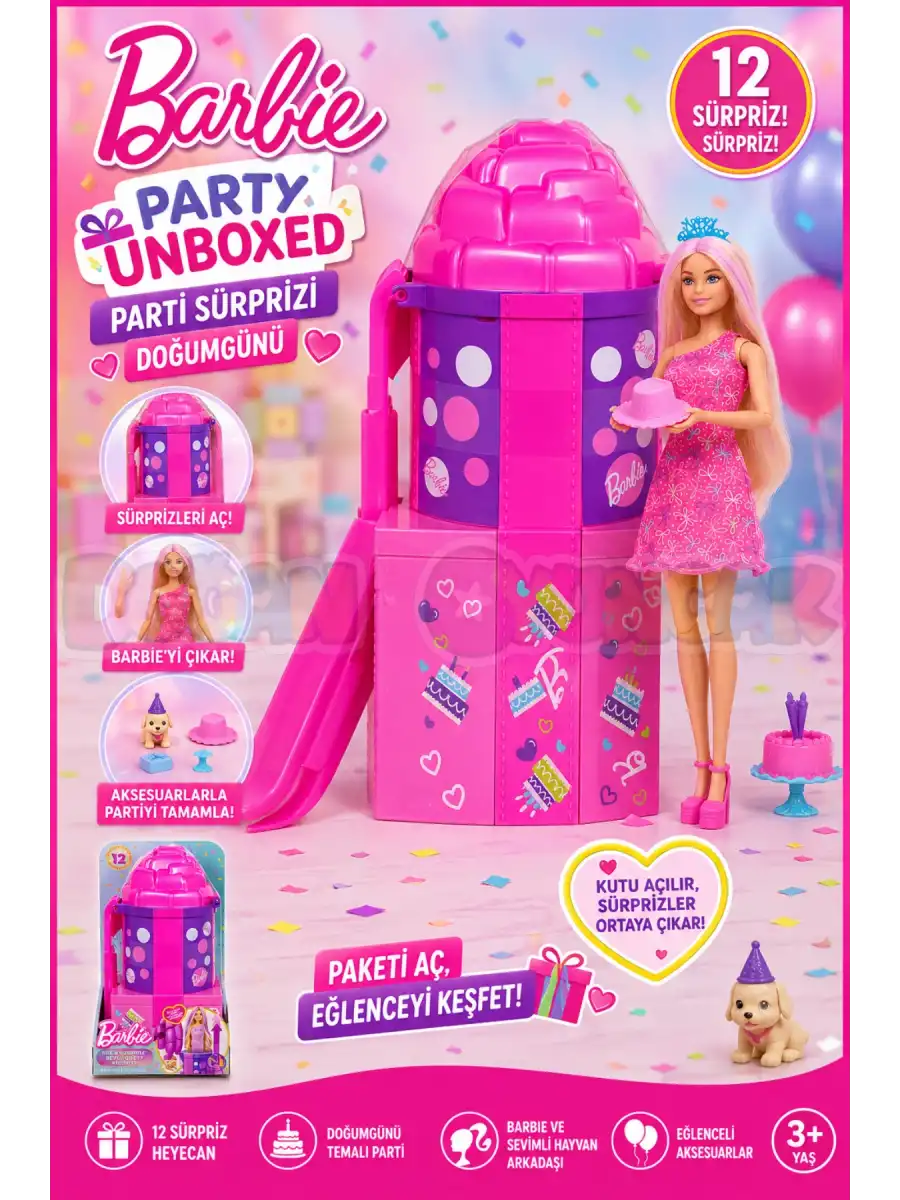 Barbie Party Unboxed Parti Sürprizi Doğumgünü Süprizi JKF66 - Barbie Oyuncak Barbie Bebek