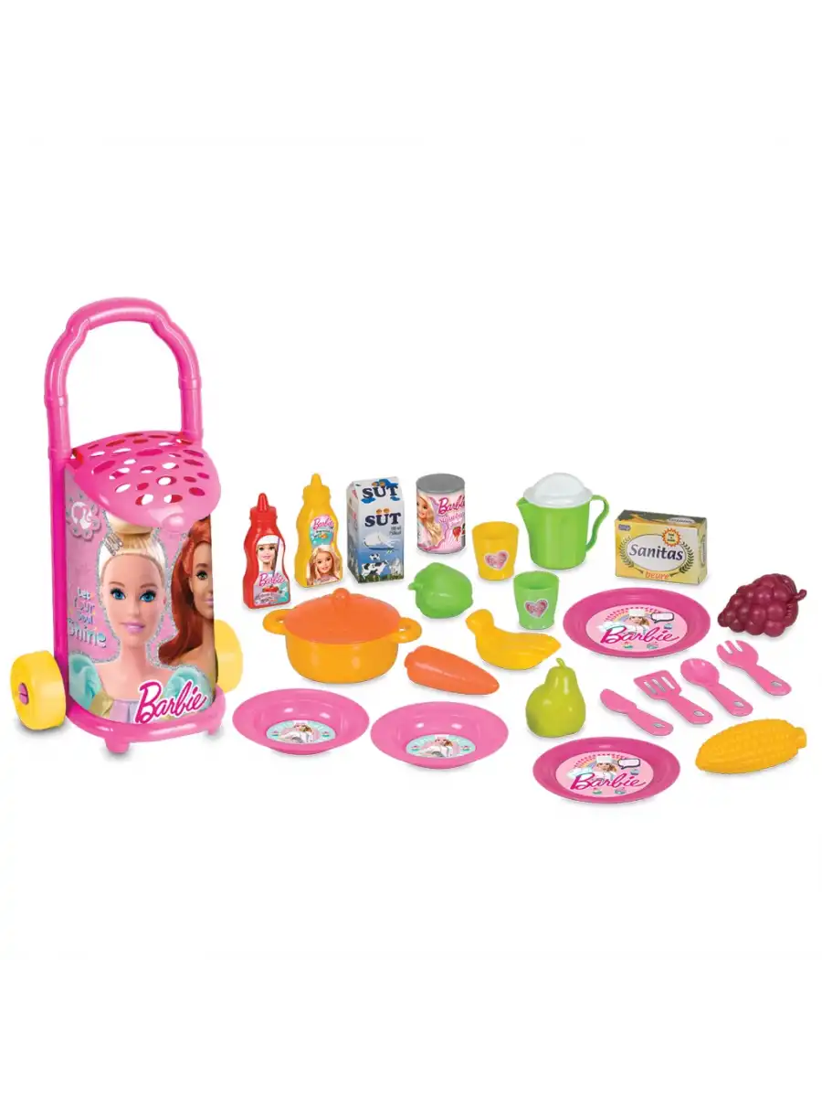 Barbie Pazar Arabası - Mutfak Setleri - Ev Oyuncak Setleri - Meyve Sebze Oyuncak