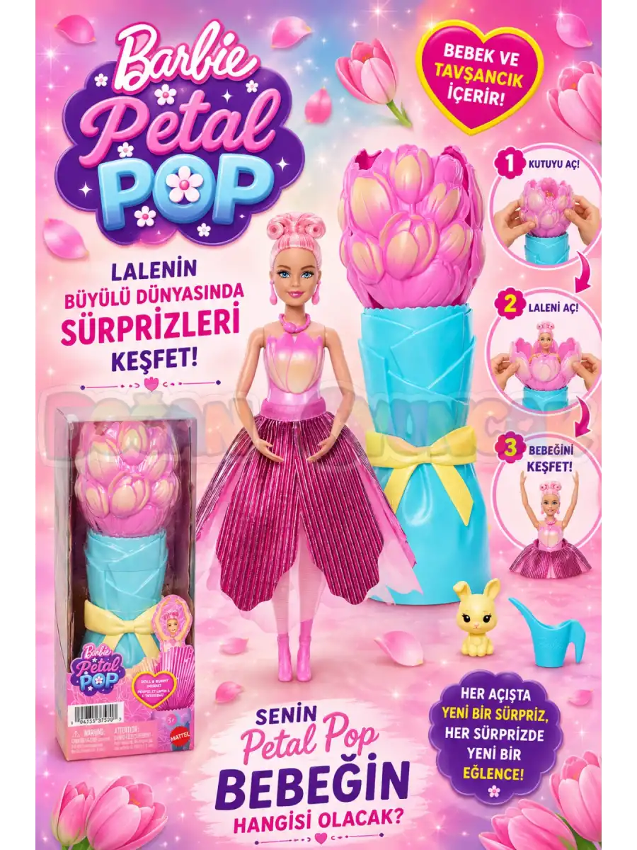 Barbie Petal Pop - Pembe Lale Bebek JMF57 - Barbie Oyuncak Barbie Bebek