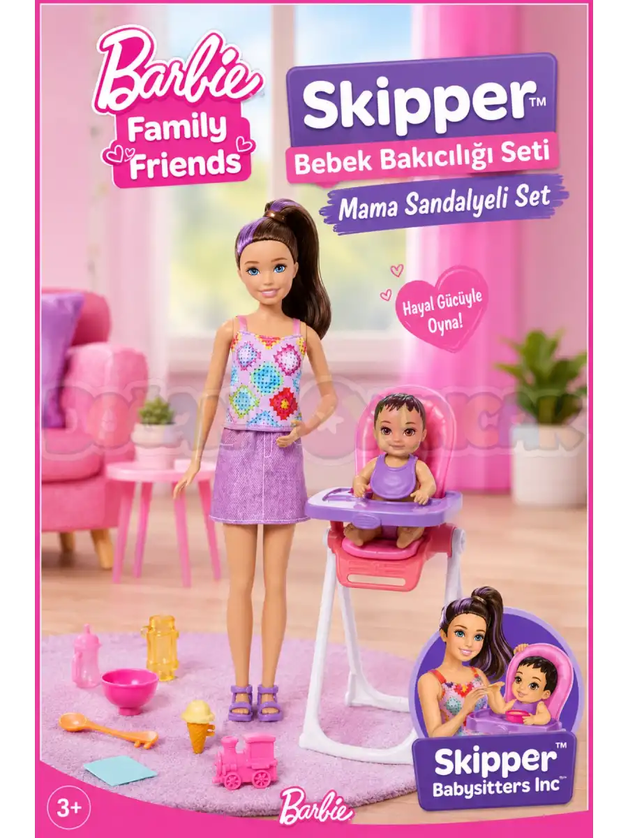 Barbie Skipper Bebek Bakıcılığı Seti - Mama Sandalyeli Set JJB44 - Barbie Oyuncak Barbie Bebek