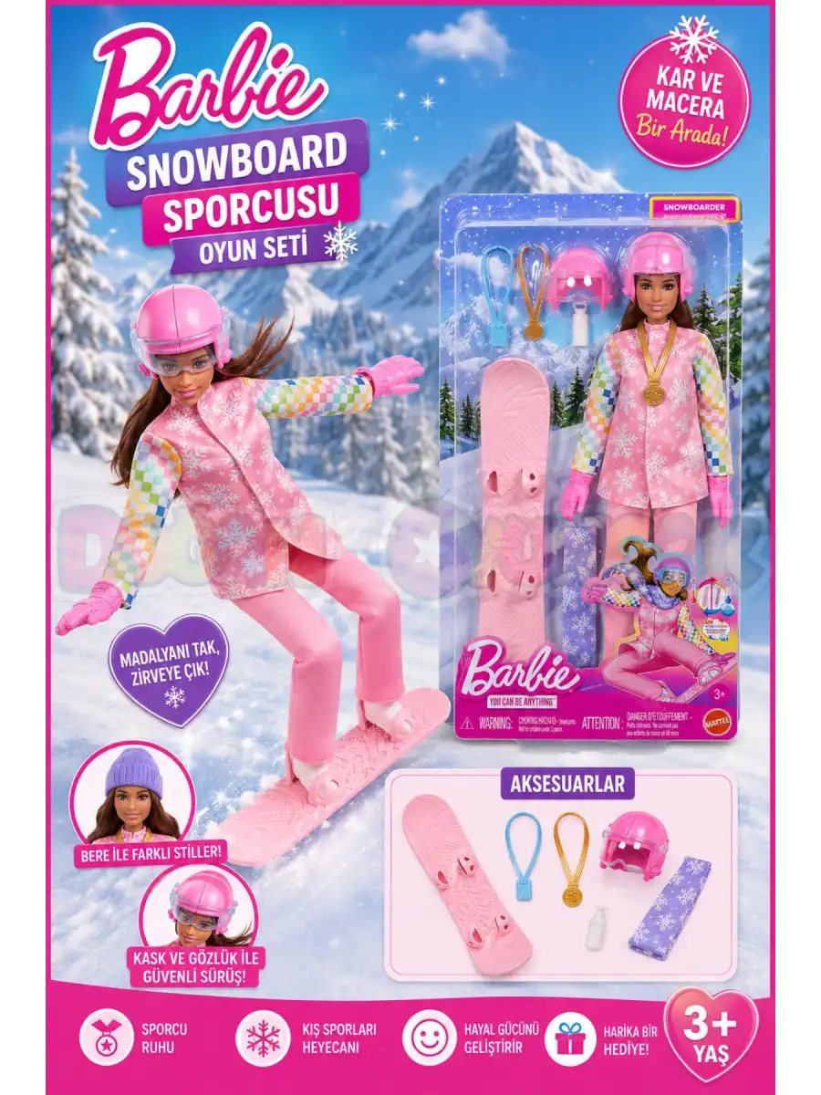 Barbie Snowboard Sporcusu Oyun Seti JKF78 - Barbie Oyuncak Barbie Bebek