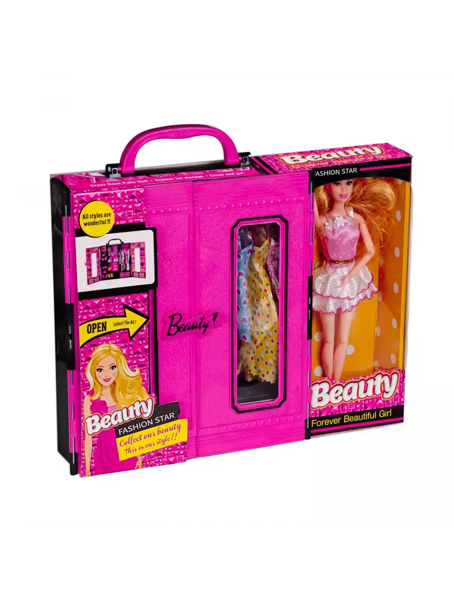 Beauty Aksesuarlı Bebekli Gardırop - Barbie Dolap - Barbie Giysi Dolabı - Barbie Gardırop - Gardrop