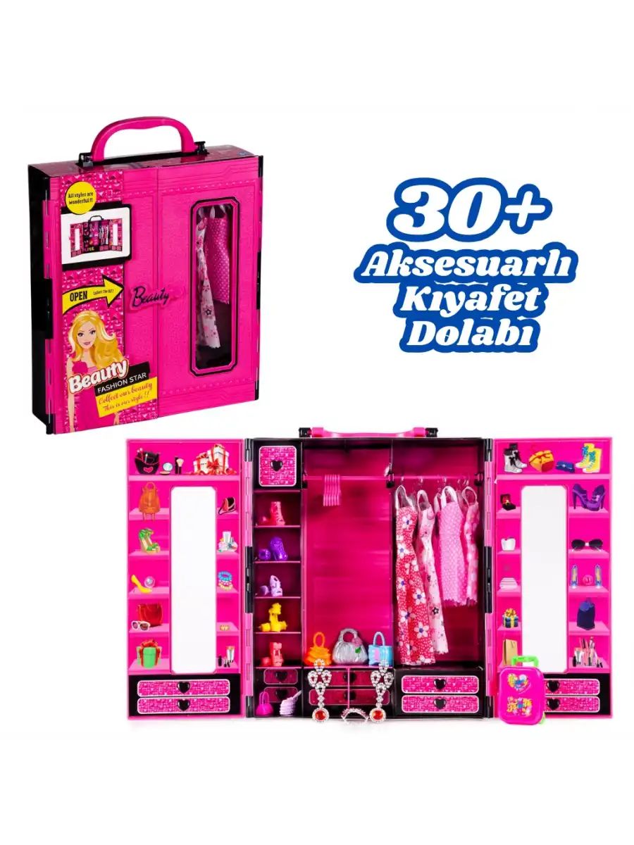 Beauty Aksesuarlı Gardırop - Barbie Dolap - Barbie Giysi Dolabı - Barbie Gardırop - Gardrop