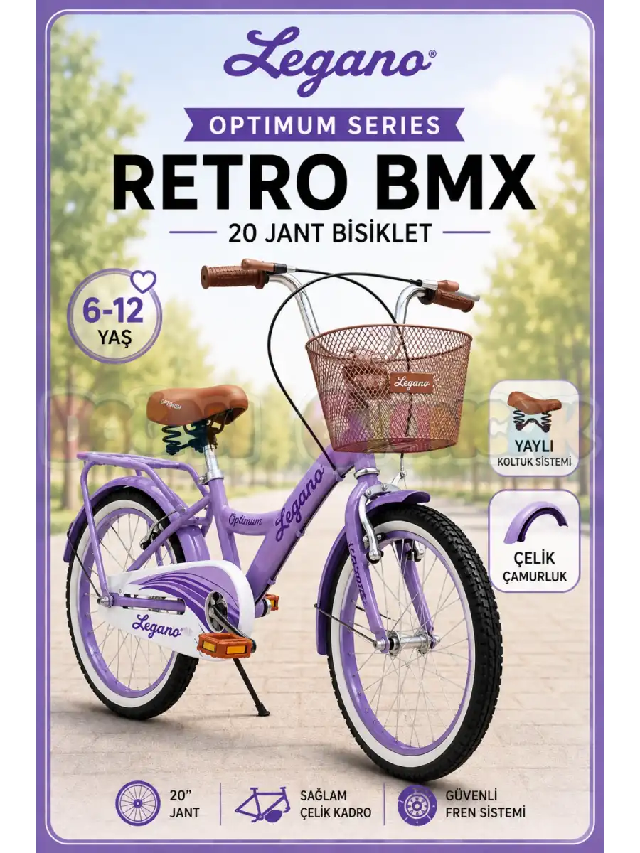 BMX Legano Optimum Series Retro 20 Jant Bisiklet Mor - BMX 20 Jant Çocuk Bisikleti