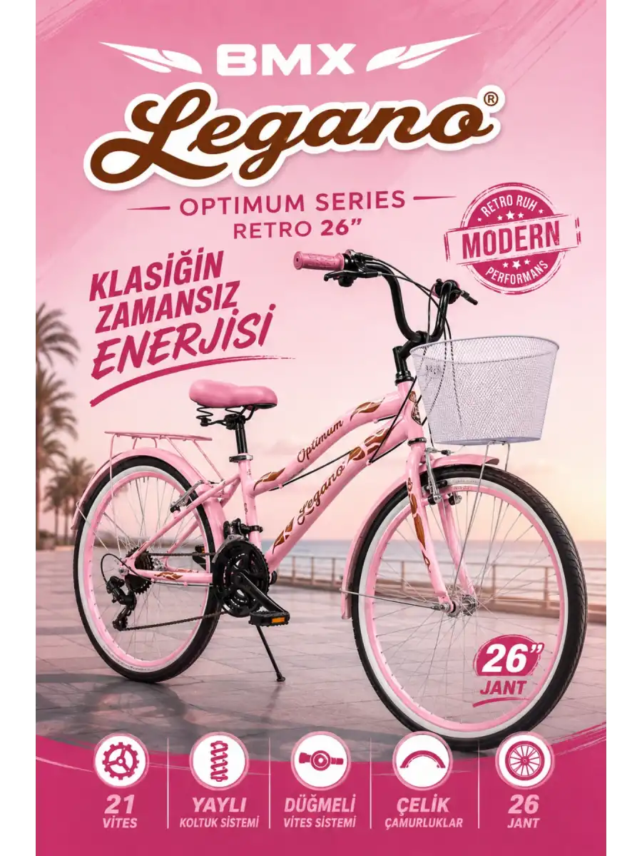 BMX Legano Optimum Series Retro 26 Jant Bisiklet Pembe - 21 Vites 26 Jant Bisiklet