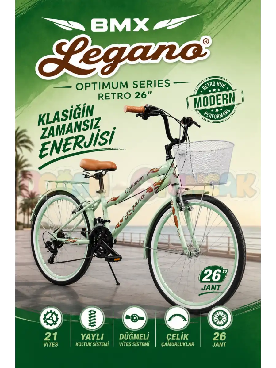 BMX Legano Optimum Series Retro 26 Jant Bisiklet Yeşil - 21 Vites 26 Jant Bisiklet