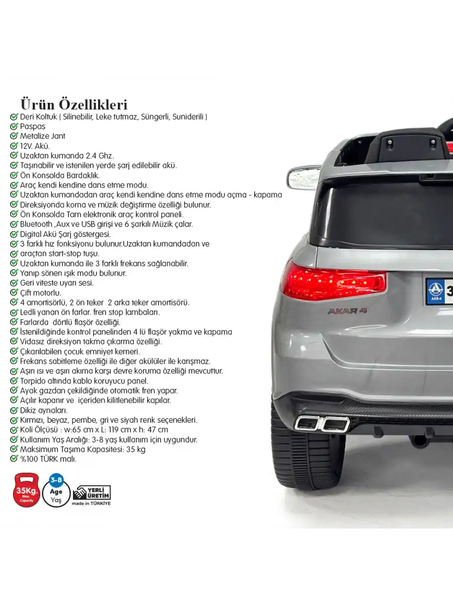 Bold GT Gri Uzaktan Kumandalı 4X2 12 Volt Akülü Araba - RC BMW Akülü Araba BMW Akülü Araç