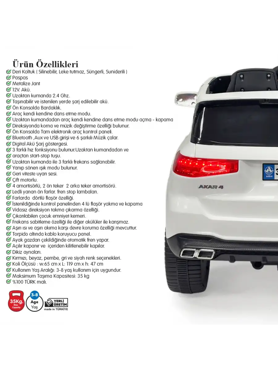 Boss GT Beyaz Uzaktan Kumandalı 4X2 12 Volt Akülü Araba - RC Maybach Akülü Araba