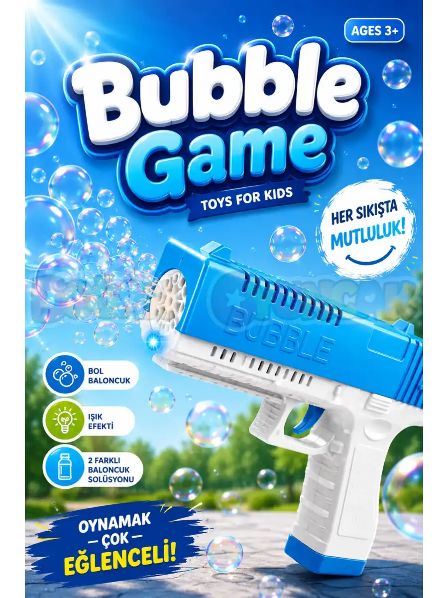 Bubble Game Baloncuk Tabancası Mavi – Her Sıkışta Mutluluk! Baloncuk Silahı Köpük Tabancası