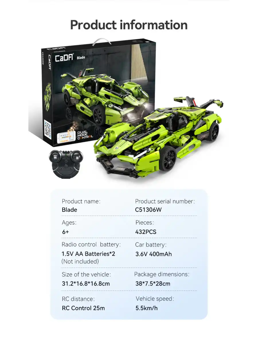 CADA Kumandalı Blade Sports Motorlu Araba Lego - Lego Setleri - CADA Mini Lego - Araba CADA Lego RC Araba