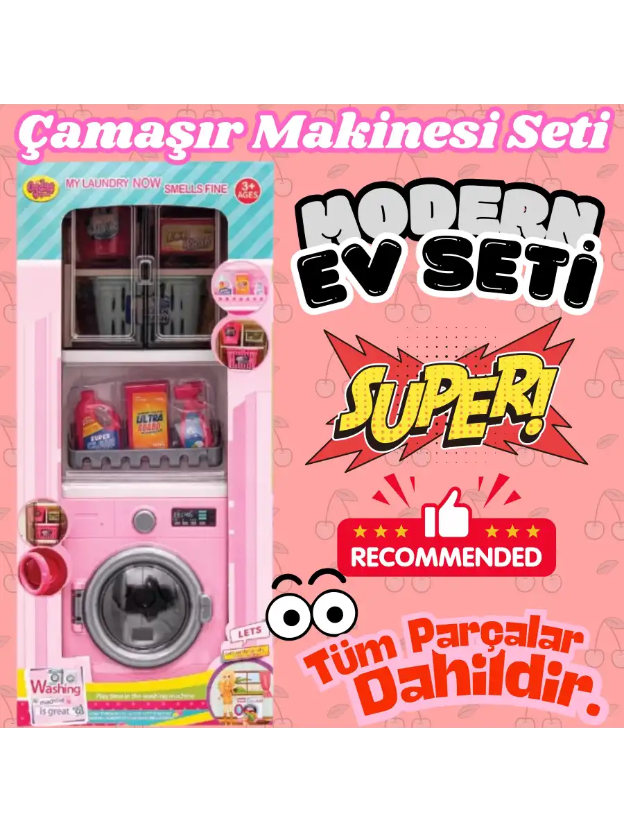 Çamaşır Makineli Banyo Seti - Modern Banyo Seti - Minyatür Ev Oyuncak Seti - Banyo Oyuncak Seti - Çamaşır Makinesi Oyuncak