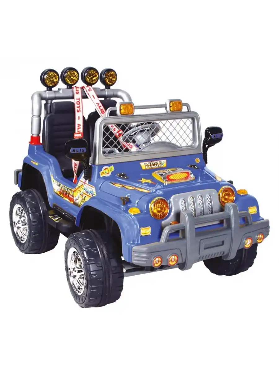 Çift Kişilik Mega Akülü Araba Mavi - 12 Volt İki Kişilik Akülü Araba Akülü JEEP - Mega Off Road Turbo Jeep