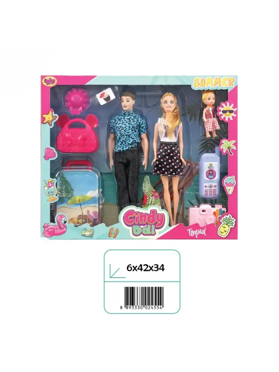 Cindy Doll Aile Tatil Seti - Aksesuarlı Bebek Seti - Oyuncak Tatil Seti - Gelin Damat Oyuncak Aile Oyuncak