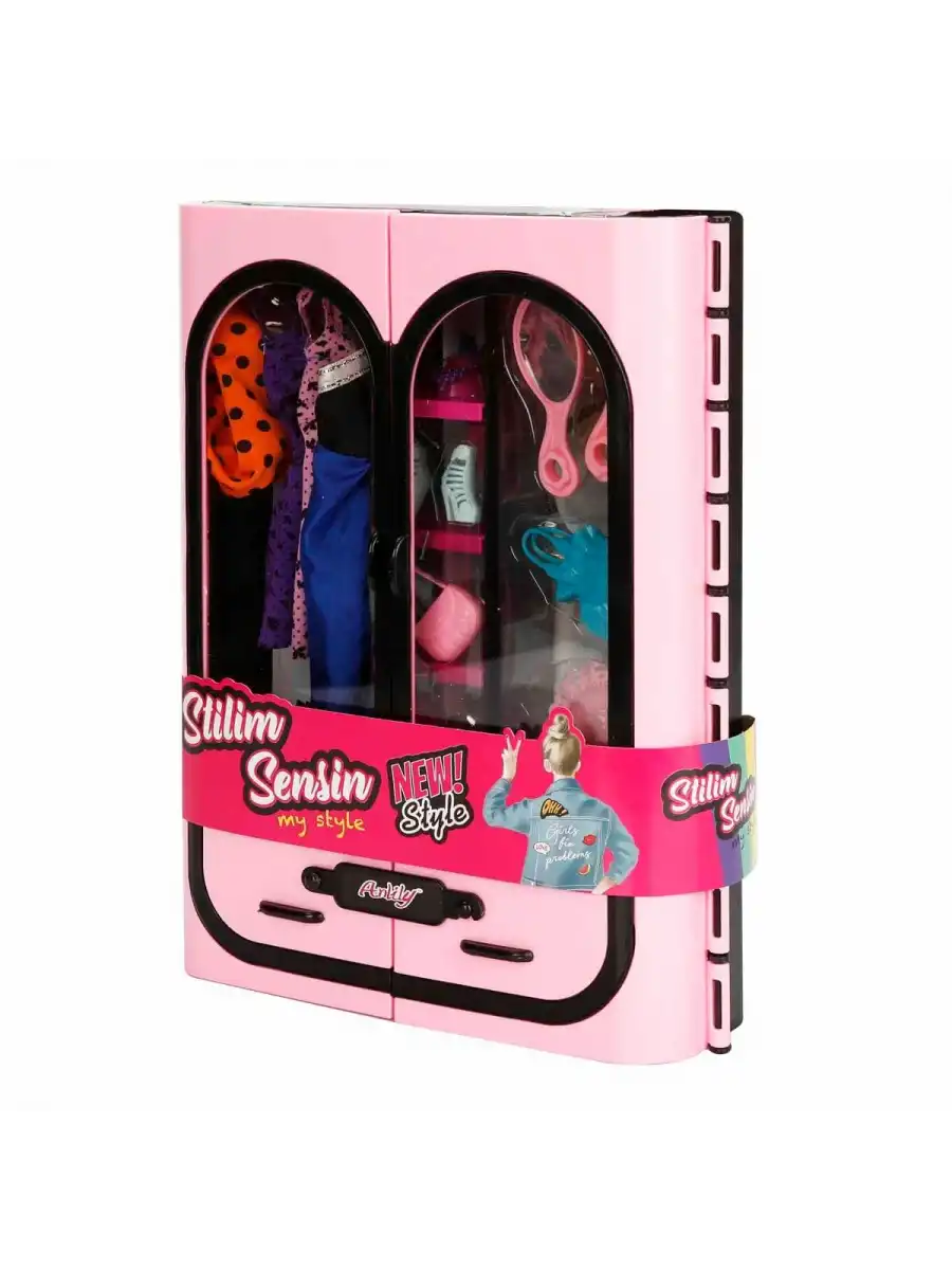 Cindy Doll Aksesuarlı Gardırop Açık Pembe - Barbie Dolap - Barbie Giysi Dolabı - Barbie Gardırop - Gardrop