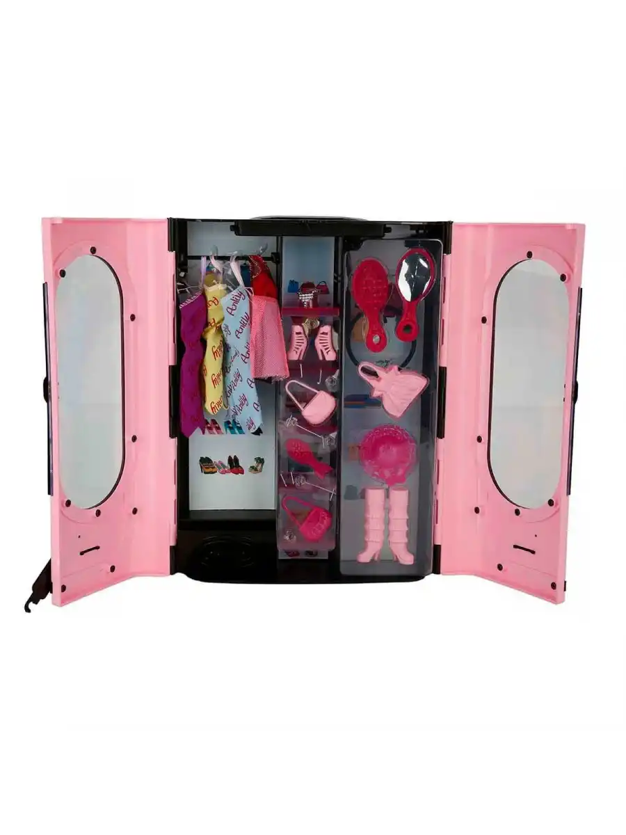 Cindy Doll Aksesuarlı Gardırop Açık Pembe - Barbie Dolap - Barbie Giysi Dolabı - Barbie Gardırop - Gardrop