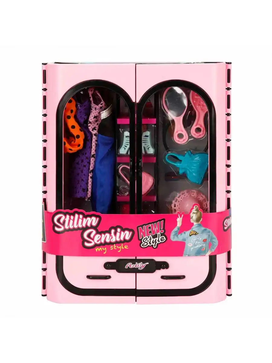 Cindy Doll Aksesuarlı Gardırop Açık Pembe - Barbie Dolap - Barbie Giysi Dolabı - Barbie Gardırop - Gardrop