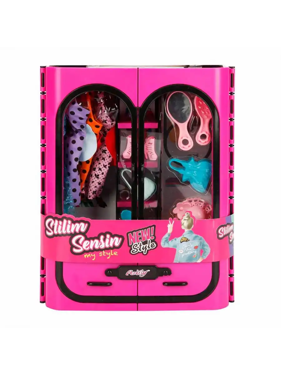 Cindy Doll Aksesuarlı Gardırop Pembe - Barbie Dolap - Barbie Giysi Dolabı - Barbie Gardırop - Gardrop