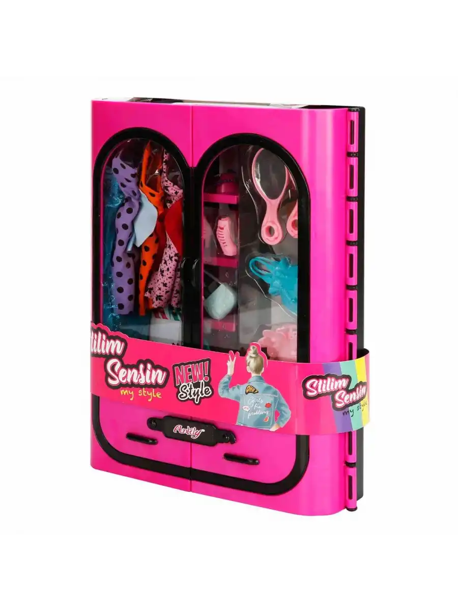 Cindy Doll Aksesuarlı Gardırop Pembe - Barbie Dolap - Barbie Giysi Dolabı - Barbie Gardırop - Gardrop