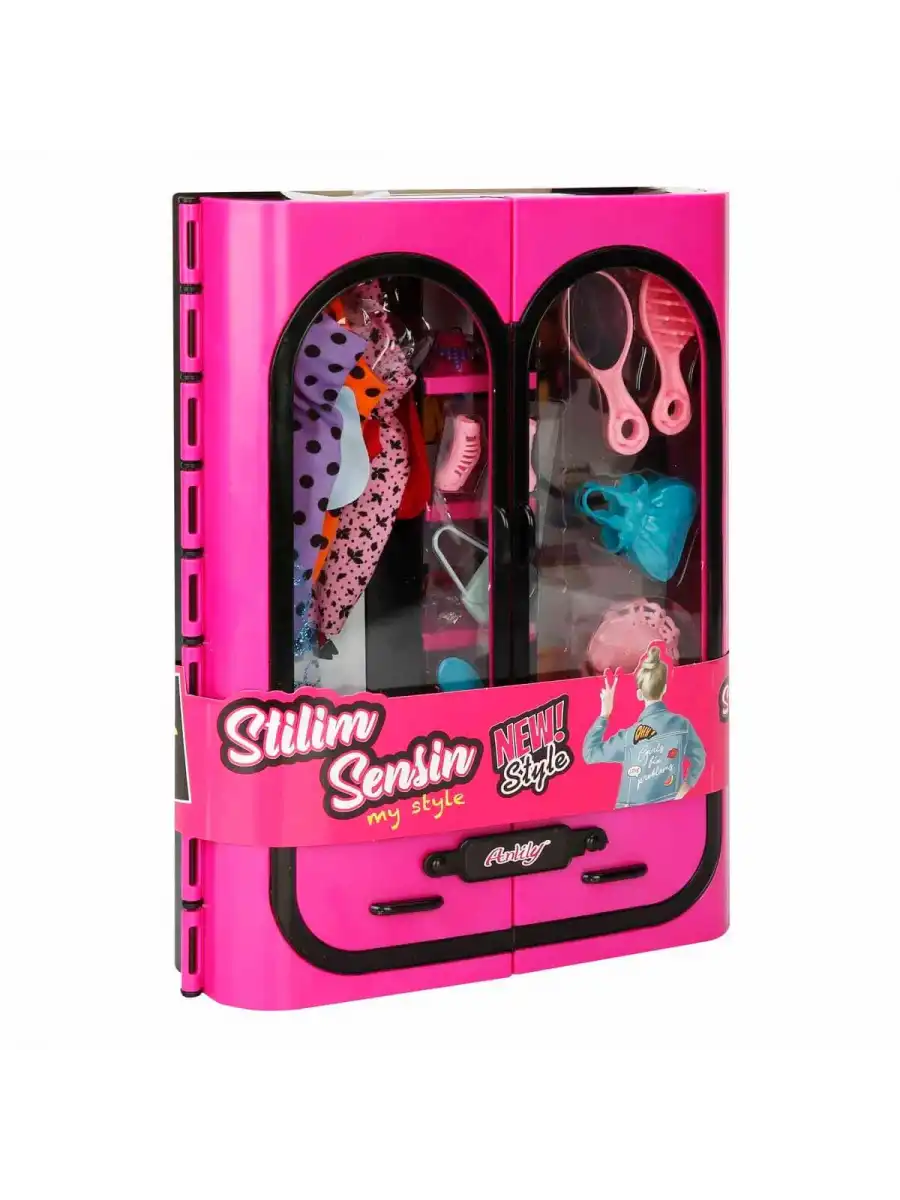Cindy Doll Aksesuarlı Gardırop Pembe - Barbie Dolap - Barbie Giysi Dolabı - Barbie Gardırop - Gardrop