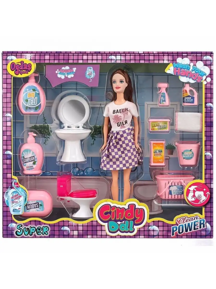 Cindy Doll Lavabo ve Temizlik Seti - Oyuncak Lavabolu Bebek - Barbie Temizlik Seti - Aksesuarlı Lavabo Bebek Oyuncak