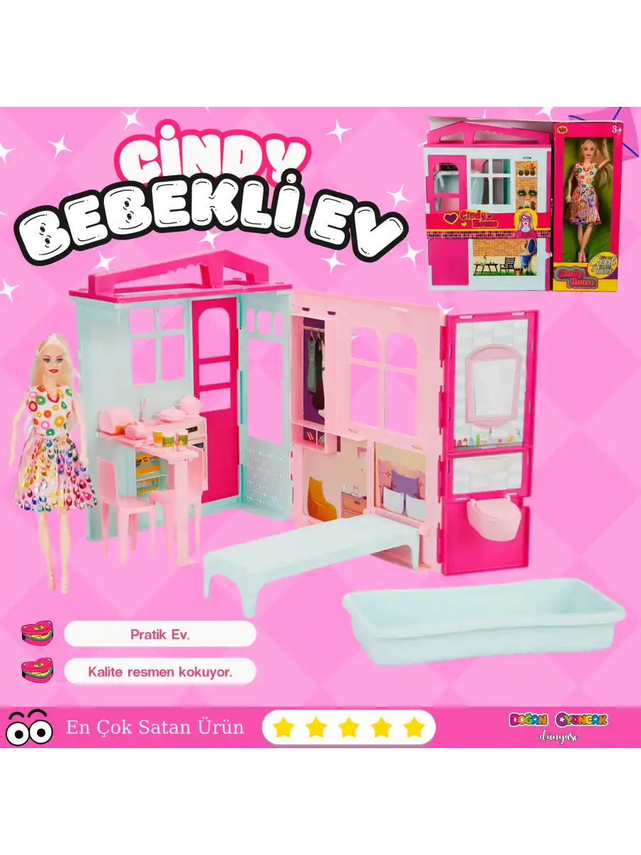 Cindy House Bebekli Oyun Evi - Ev Oyuncak - Lolanın Düşler Ev Seti - Barbie Ev Seti - Oyuncak Ev