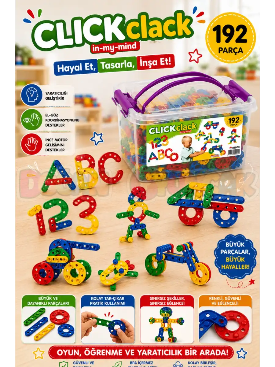 Click Clack Lego (192 Parça) - ClickClack Puzzle - Sök Tak Bloklar - Legolar Oyuncak