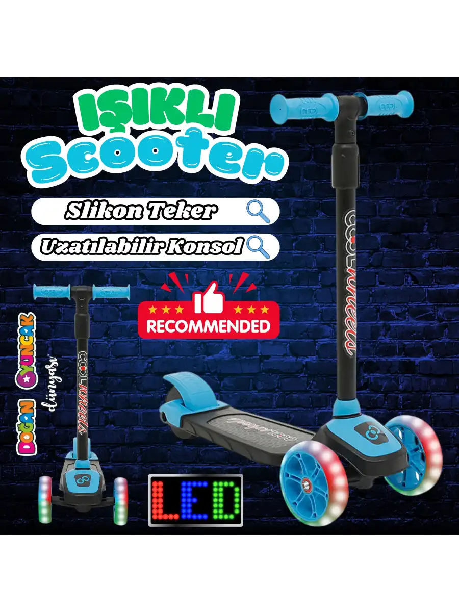 Cool Wheels Mavi Twist Işıklı 3 Tekerlekli Scooter - Işıklı Scooter - CoolWheels Scooter - Çocuk Scooter - İttir Git