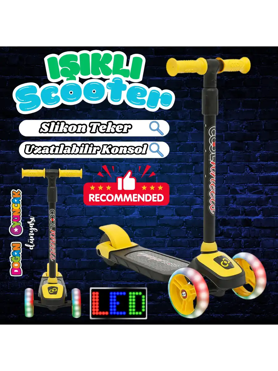 Cool Wheels Sarı Twist Işıklı 3 Tekerlekli Scooter - Işıklı Scooter - CoolWheels Scooter - Çocuk Scooter - İttir Git