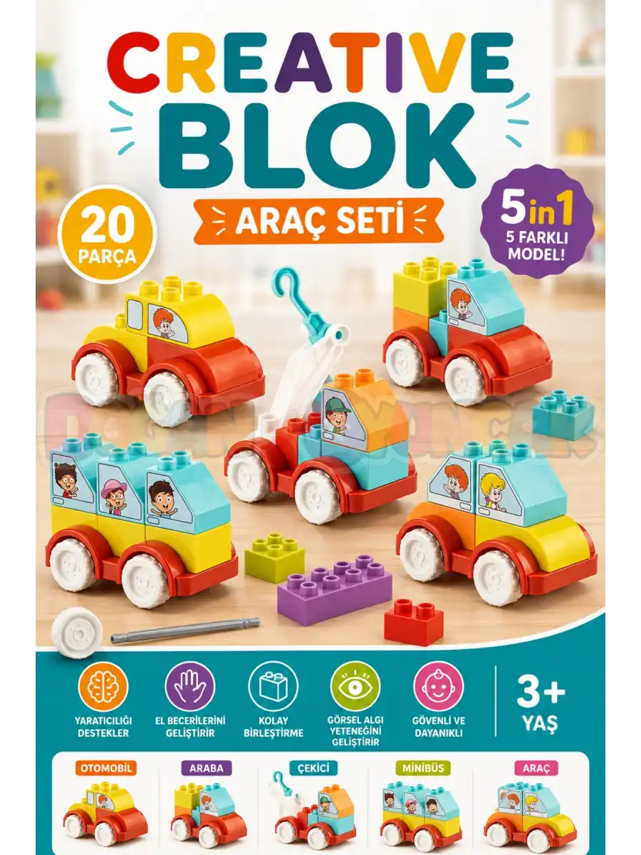 Creative Blok 20 Parça Araç Seti - Slide Blocks - Lego Oyuncakları - Yaratıcı Top Oyunu - Creative Lego