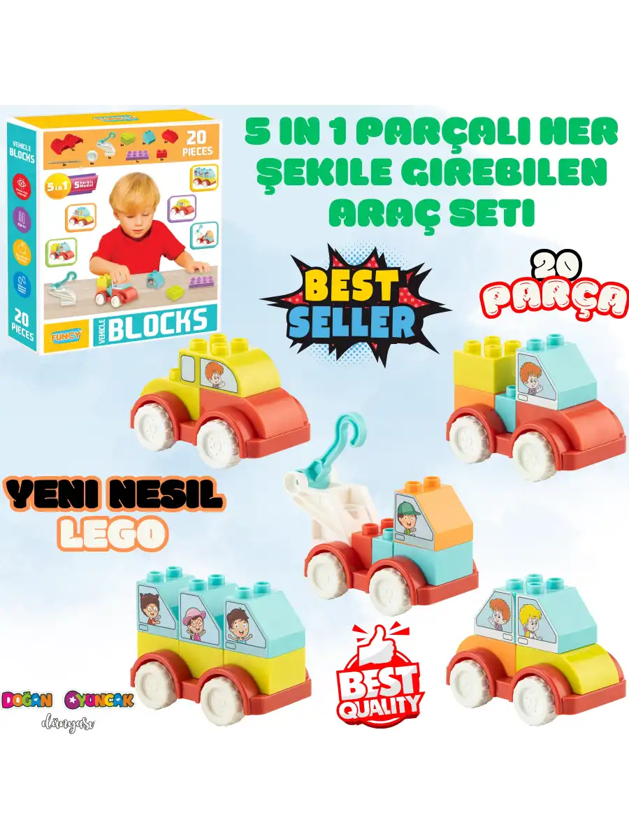 Creative Blok 20 Parça Araç Seti - Slide Blocks - Lego Oyuncakları - Yaratıcı Top Oyunu - Creative Lego