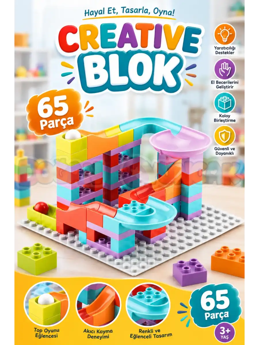 Creative Blok 65 Parça - Slide Blocks 65 Parça - Lego Oyuncakları - Yaratıcı Top Oyunu - Creative Lego