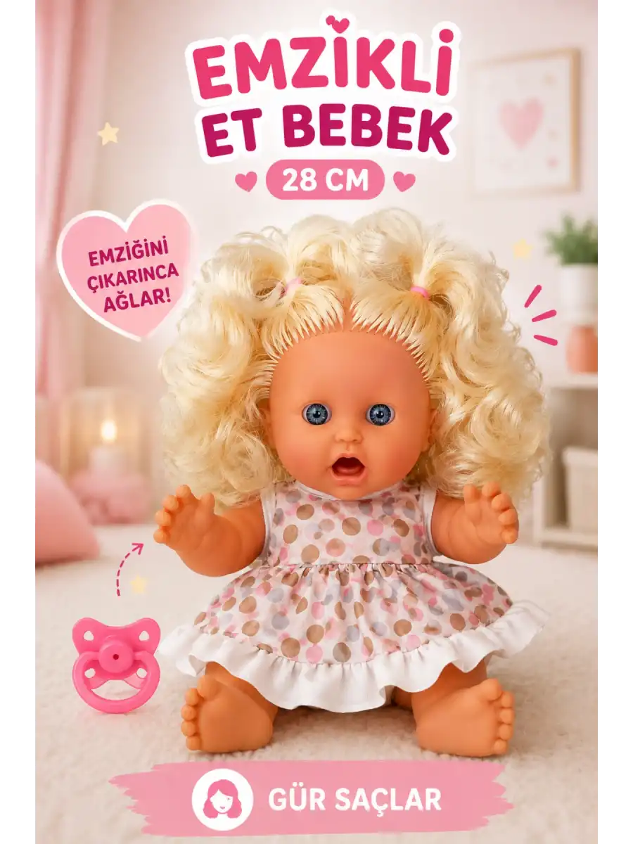Derin Emzikli Saçlı Tombul Et Bebek 28 Cm. Kutulu - Emzikli Bebek - Saçlı Tombik Bebek - Saçlı Bebek - Tombul Bebek