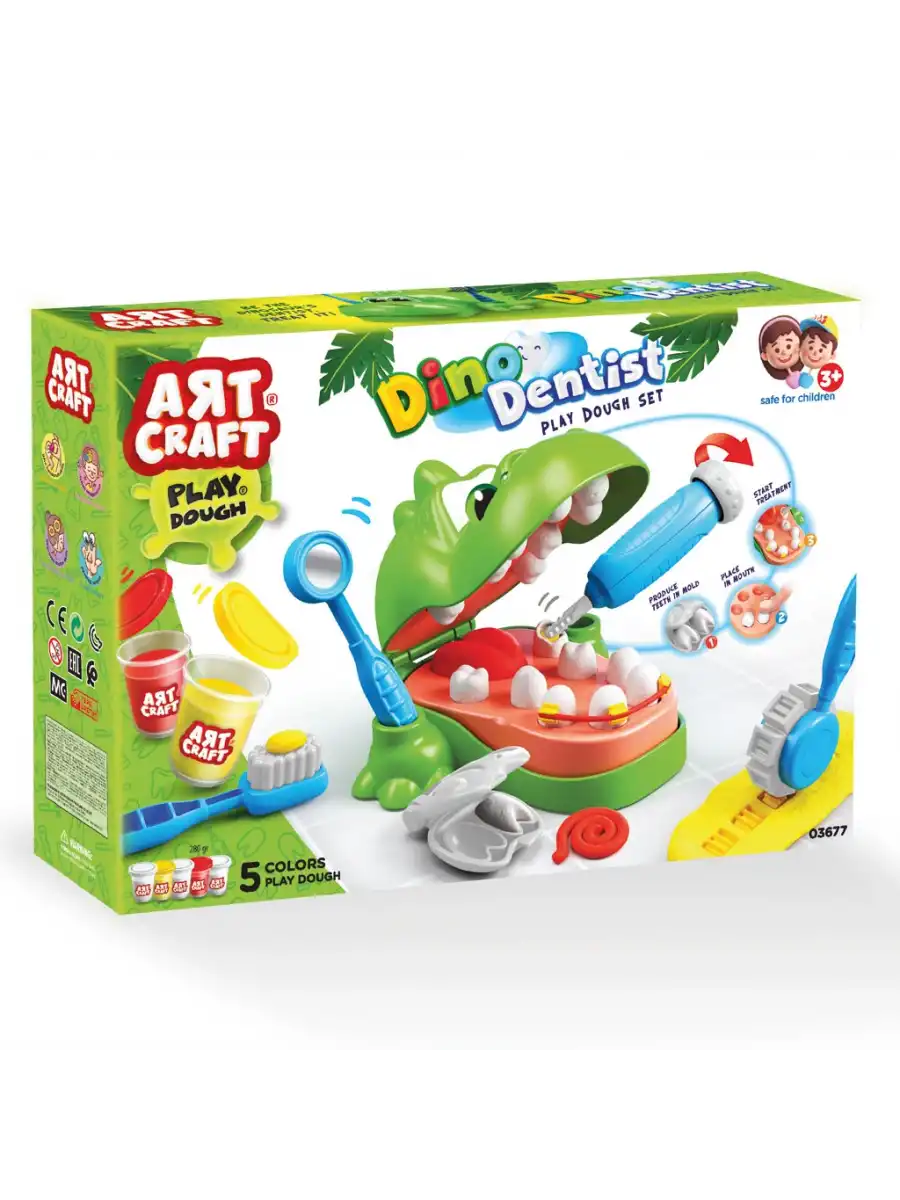 Dinozor Dişçi Oyun Hamur Seti 280 Gr. - Oyun Hamuru Seti - Hamur Setleri - Dino Hamur Seti - Dişçi Doktor Seti