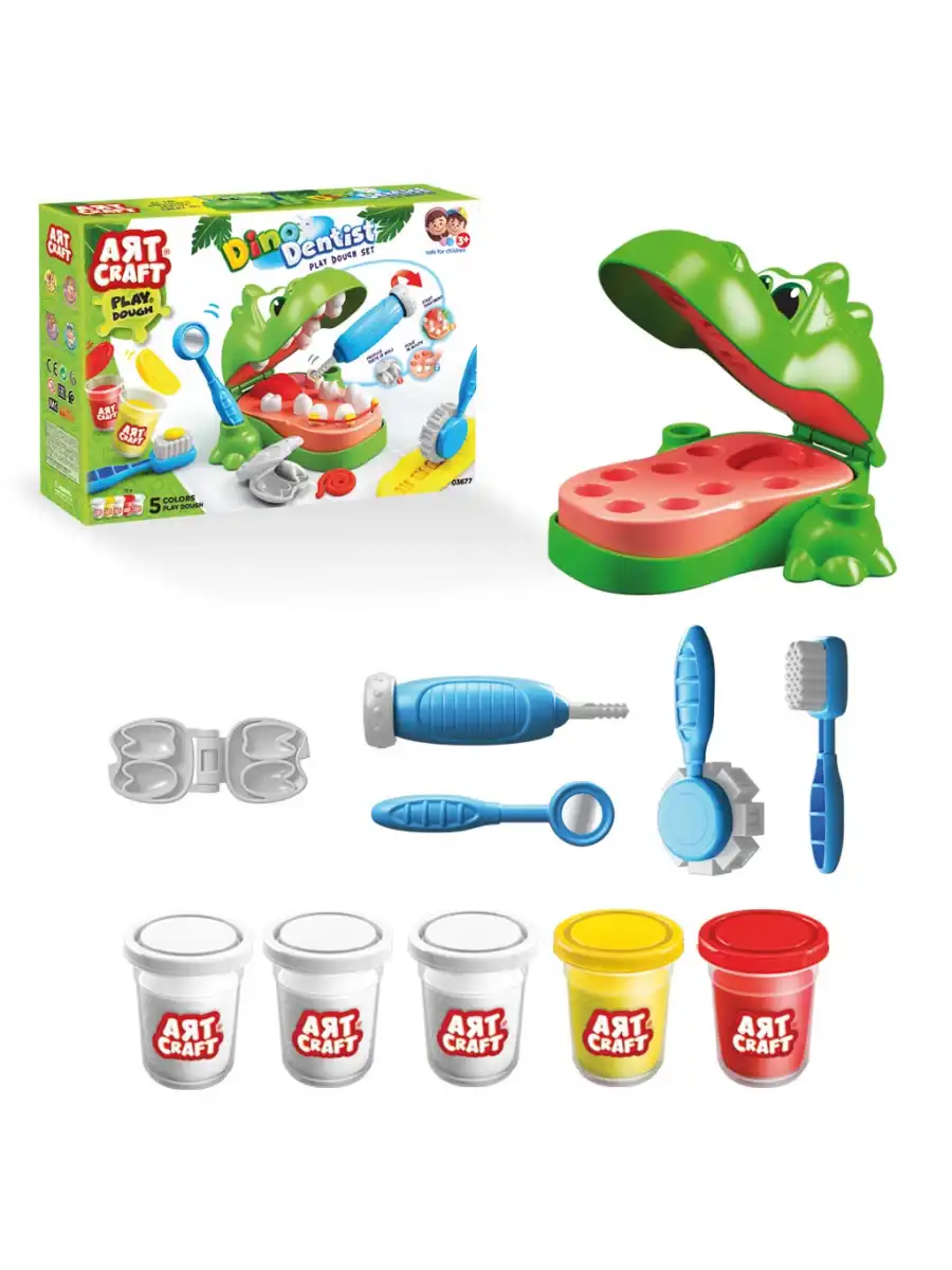Dinozor Dişçi Oyun Hamur Seti 280 Gr. - Oyun Hamuru Seti - Hamur Setleri - Dino Hamur Seti - Dişçi Doktor Seti