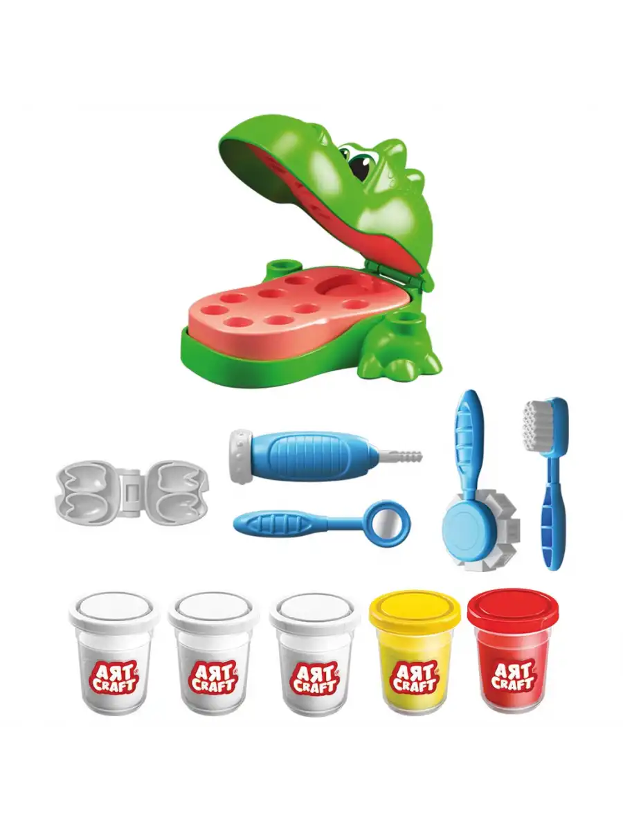 Dinozor Dişçi Oyun Hamur Seti 280 Gr. - Oyun Hamuru Seti - Hamur Setleri - Dino Hamur Seti - Dişçi Doktor Seti