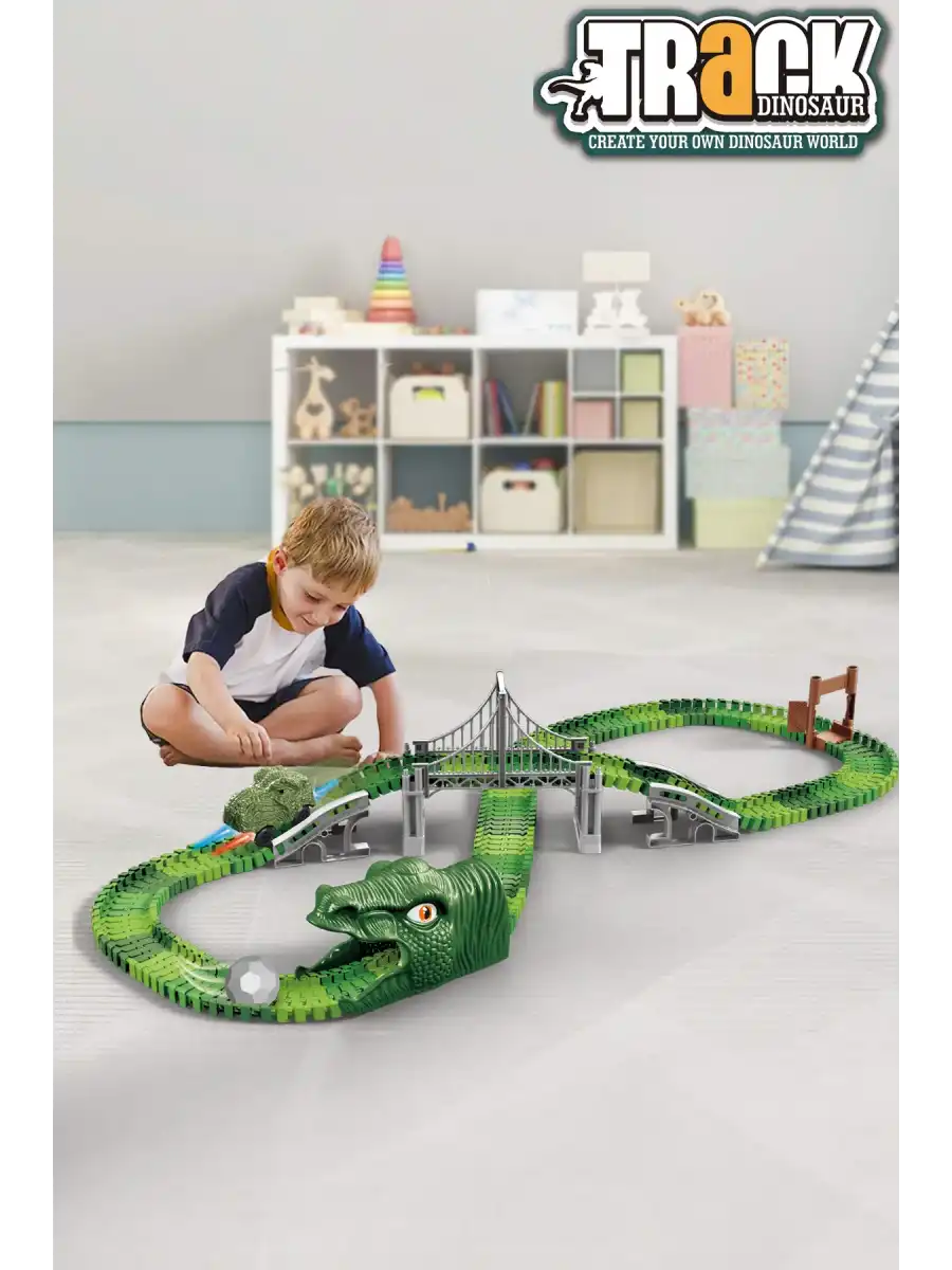 Dinozor Trucks 192 Parça Raylı Pist - Raylı Araç Oyuncak - Tren Oyuncak - Renkli Araç Yolu - Dino Trucks