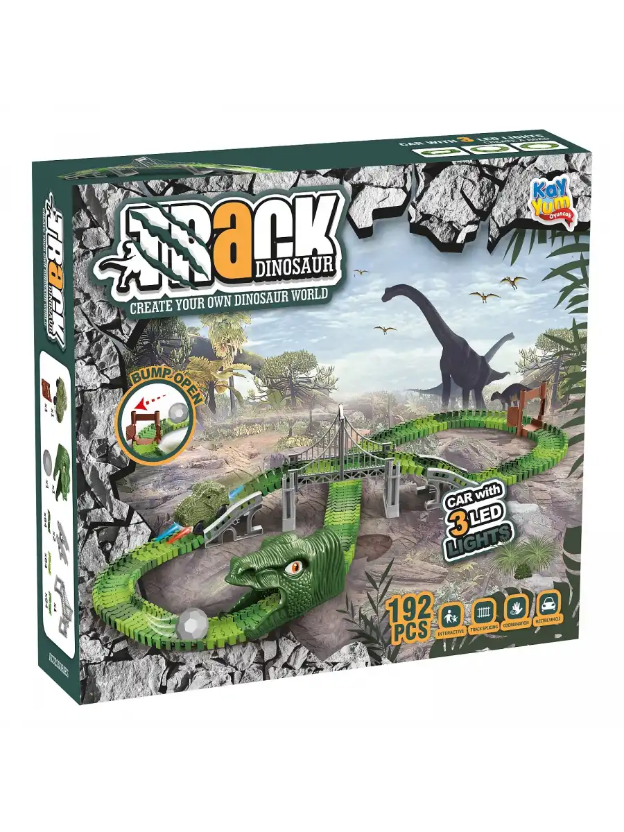 Dinozor Trucks 192 Parça Raylı Pist - Raylı Araç Oyuncak - Tren Oyuncak - Renkli Araç Yolu - Dino Trucks